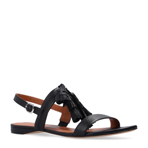 KATE SPADE NEW YORK LA DANSE Black Leather Tassel Flat Ankle Strap Sandals 6.5 - Picture 3 of 16